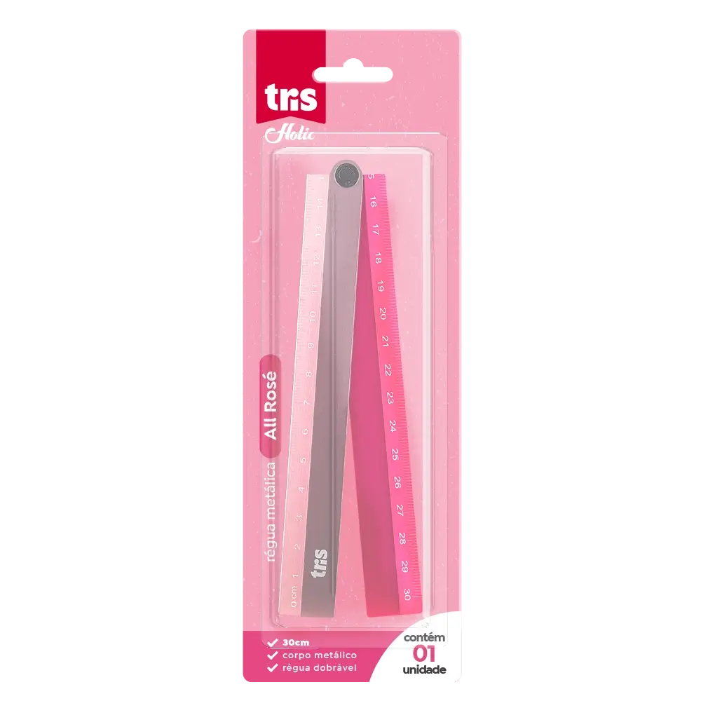 Régua Metálica Holic All Rosé - 30cm - Dobrável - Cartela C/1 un - Tris - Imagem 1