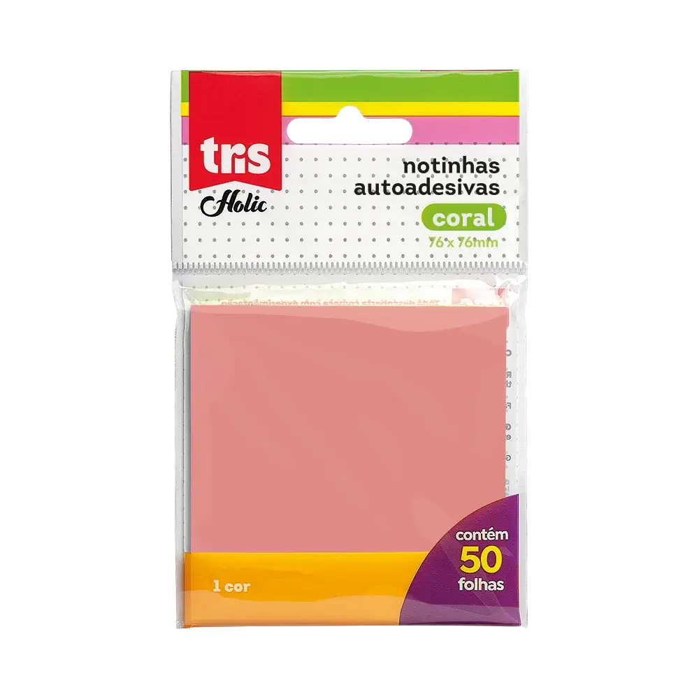 Notas Autoadesivas Holic Pop – 76 X 76mm - Coral - Polybag C/50 Folhas – Tris - Imagem 1
