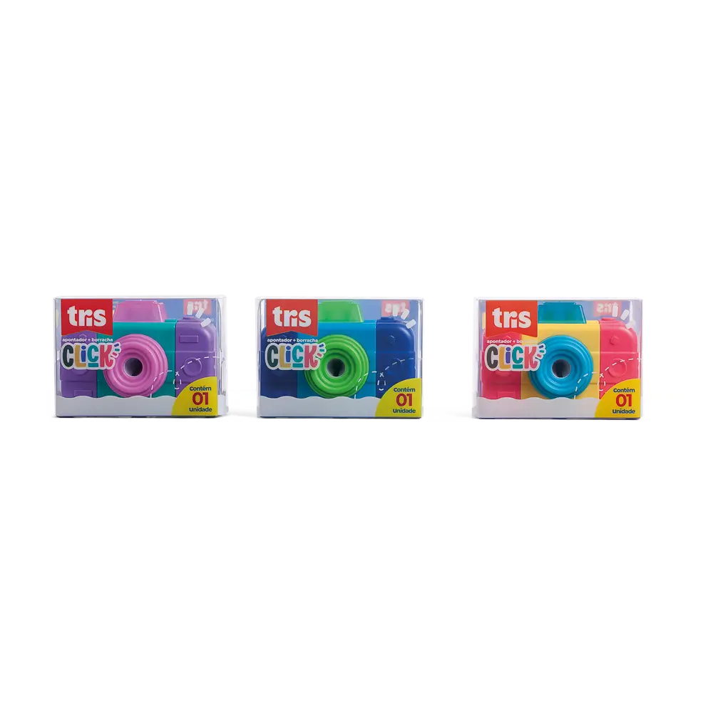 Apontador com Depósito + Borracha + Rolinho Click - Cores Sortidas -Display C/12 un - Tris - Imagem 2