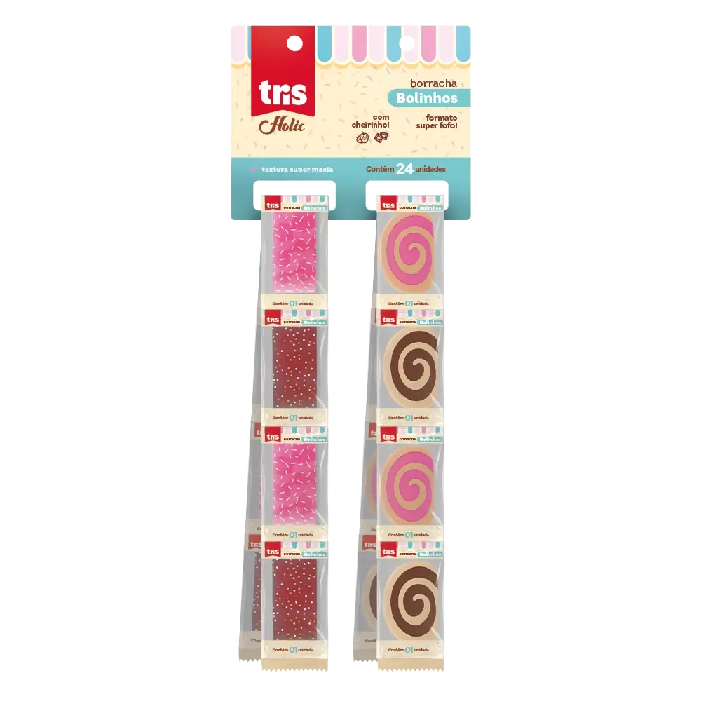 Borracha Bolinhos Holic Docinhos - Tira C/24 un - Tris - Imagem 1