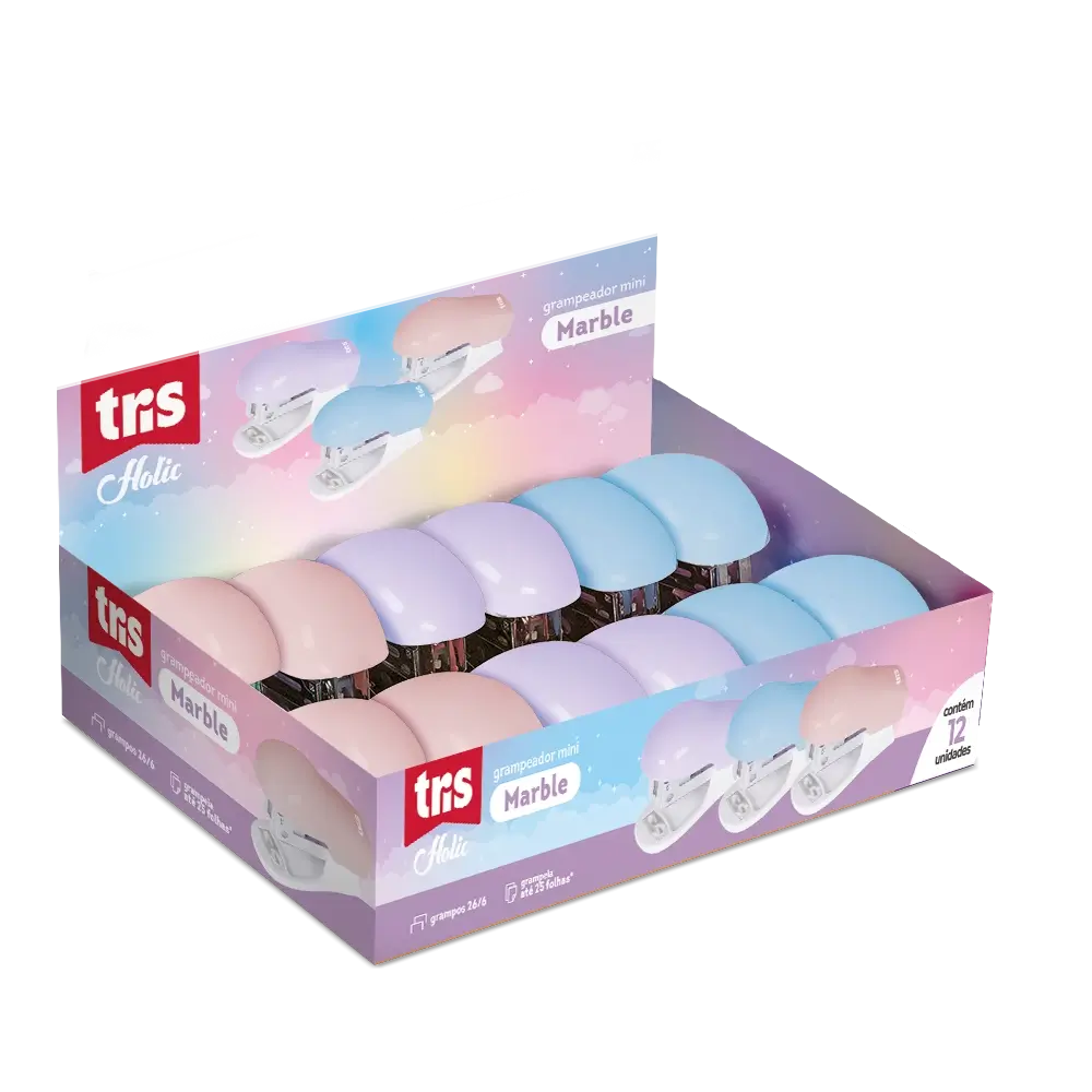 Grampeador Mini Marble Holic Dreamy - 26/6 - 25 Folhas - Plástico - Display C/12 un - Tris - Imagem 1