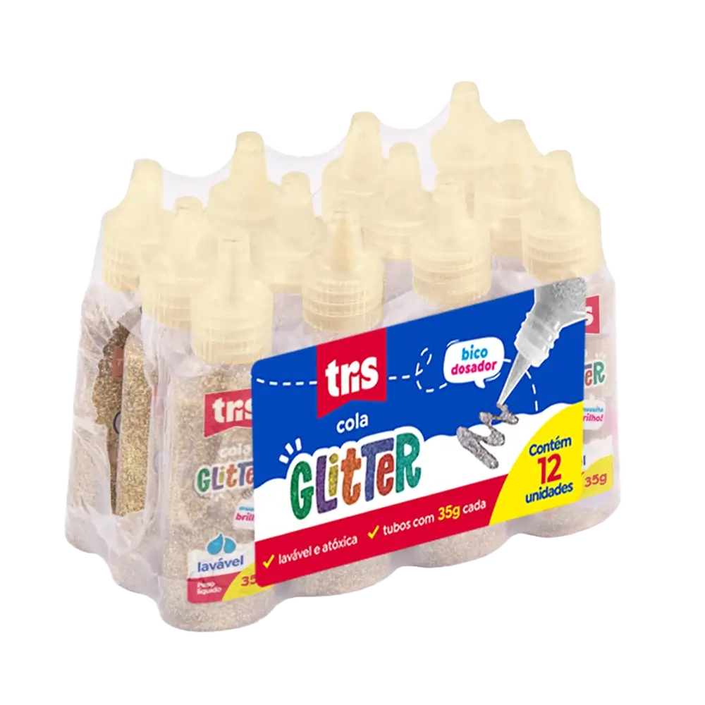 Cola Glitter - 35g - Shrink C/12 un - Ouro - Tris - Imagem 1