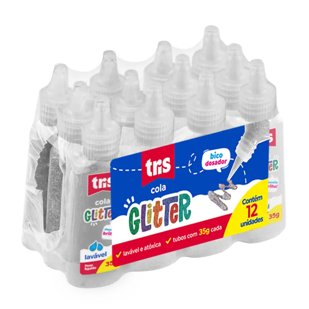 Cola Glitter - 35g - Shrink C/12 un - Prata - Tris - Imagem 1
