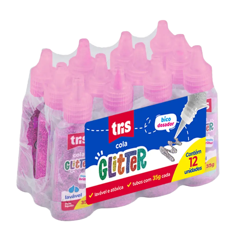 Cola Glitter - 35g - Shrink C/12 un - Rosa - Tris - Imagem 1