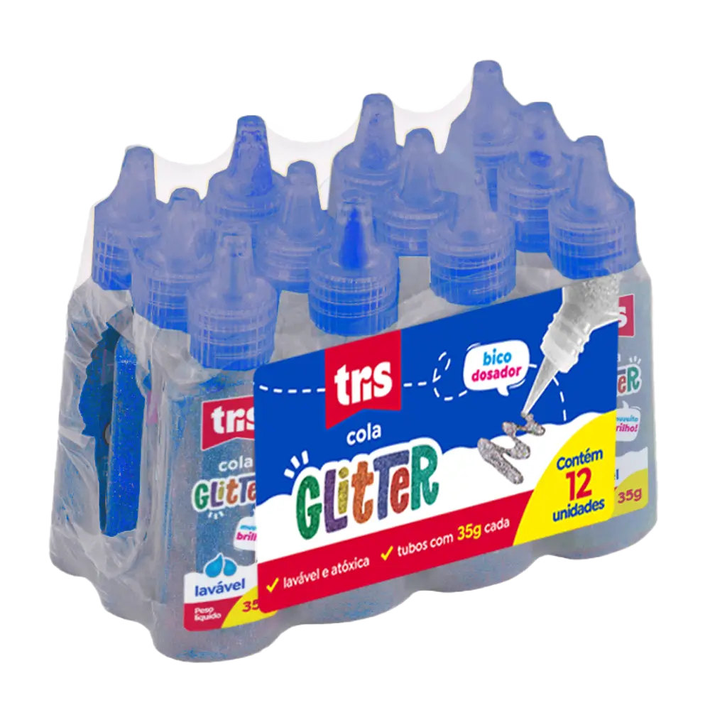 Cola Glitter - 35g - Shrink C/12 un - Azul - Tris - Imagem 1