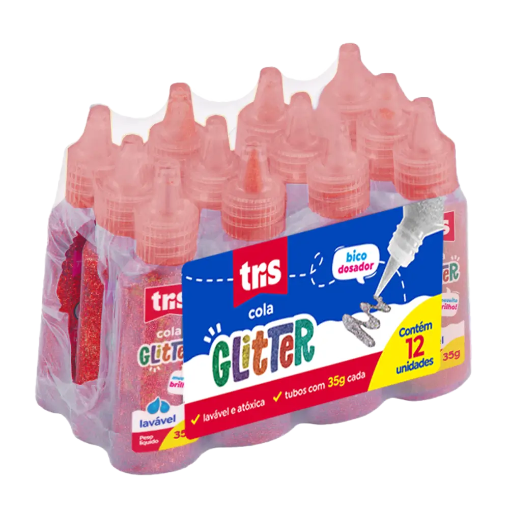 Cola Glitter - 35g - Shrink C/12 un - Vermelha - Tris - Imagem 1