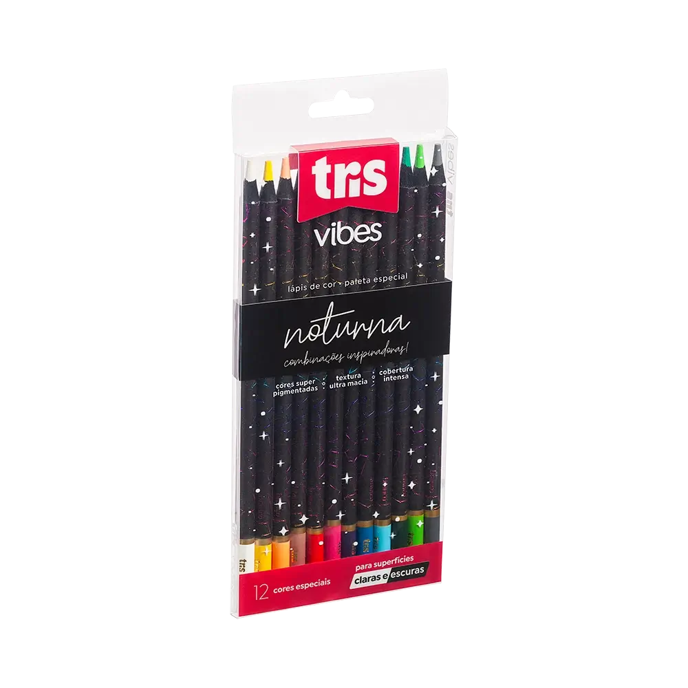 Lápis de Cor Vibes - Tons Noturna - 12 Cores - Tris - Imagem 1