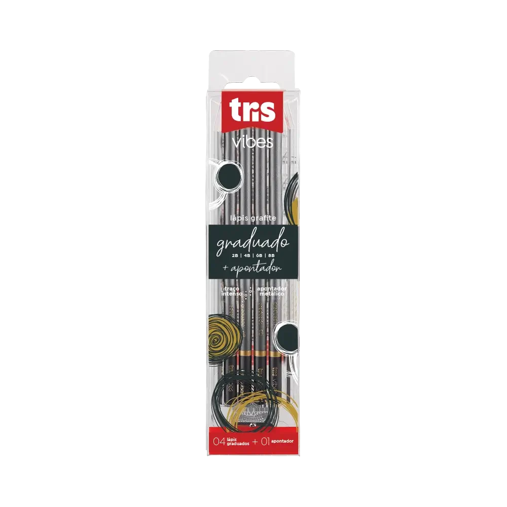 Lápis Grafite Graduado Vibes - 4 Graduações + Apontador - Tris - Imagem 1