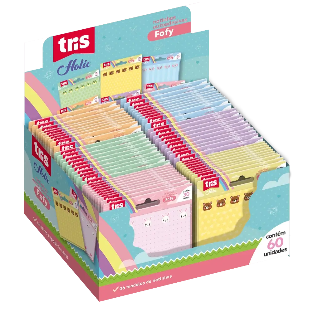 Notas Autoadesivas Fofy Holic Fofurices - 100 X 75mm - Display C/60 un -Tris - Imagem 1