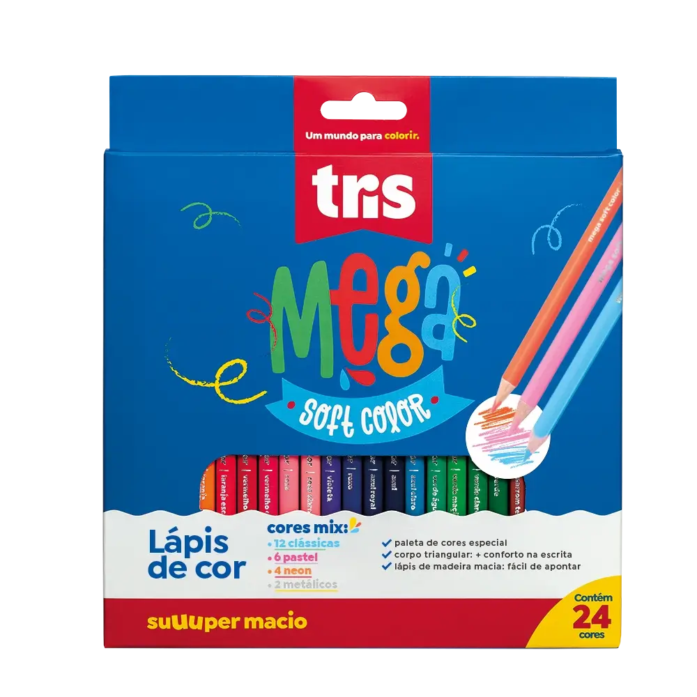 Lápis de Cor Mega Soft Color - Mix - 24 Cores - Tris - Imagem 1
