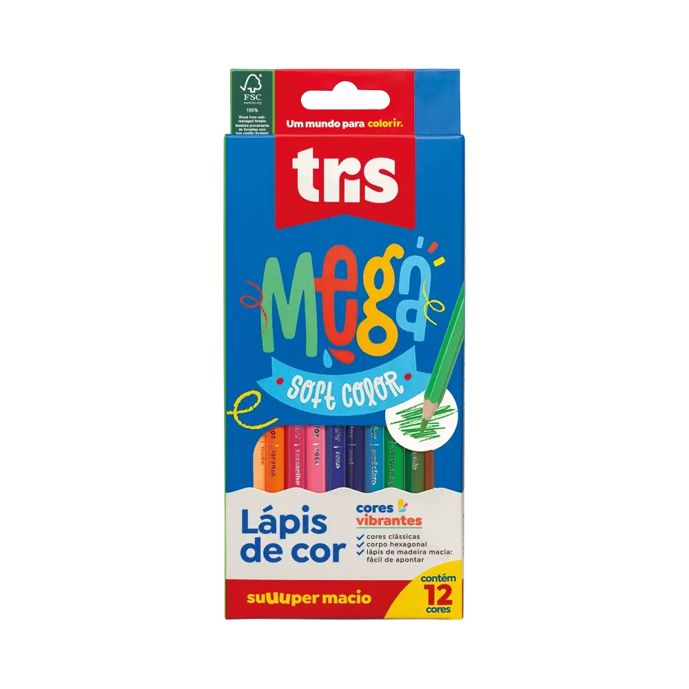 Lápis de Cor Mega Soft Color - FSC - 12 Cores - Tris - Imagem 1