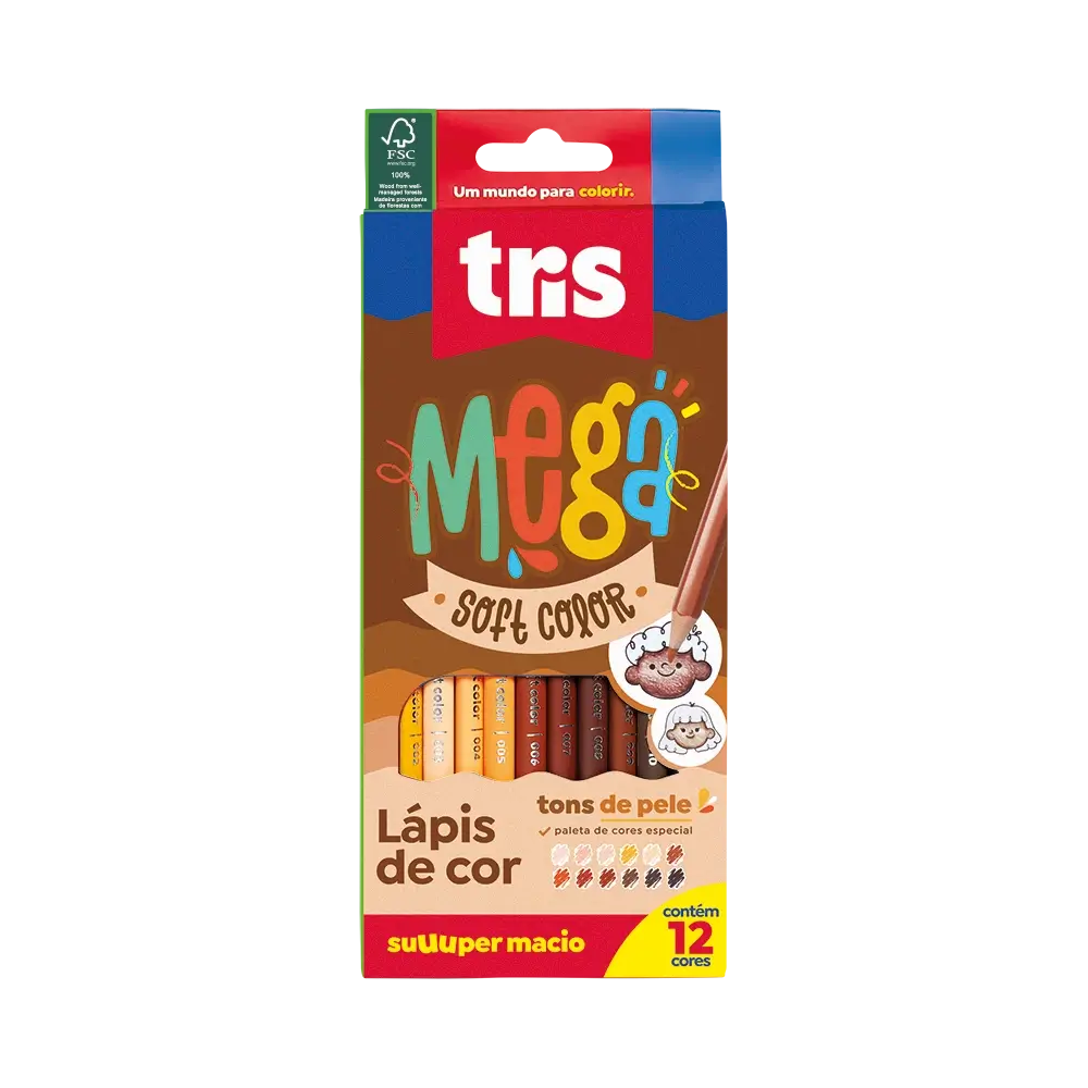 Lápis de Cor Mega Soft Color - FSC - Tons de Pele - 12 Cores - Tris - Imagem 1