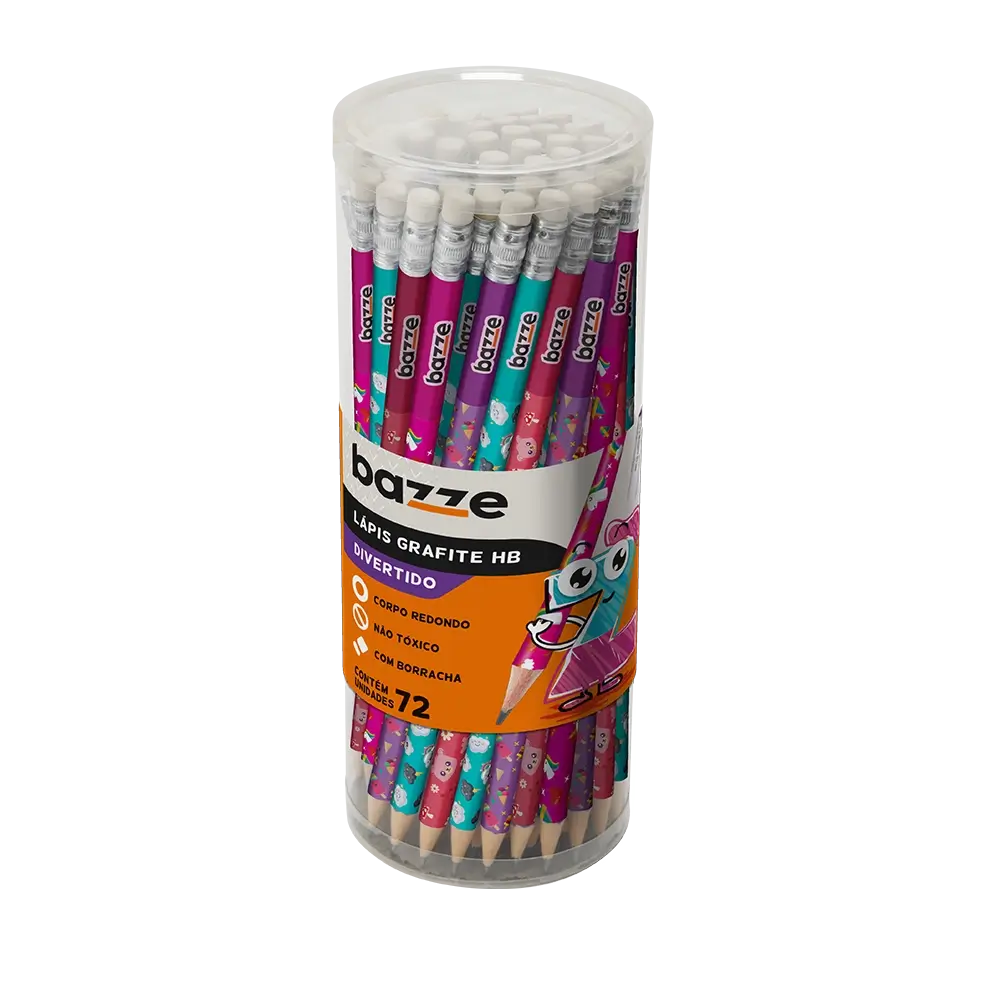 Lápis Preto com Borracha Divertido - Pote 72 un - Bazze - Imagem 1