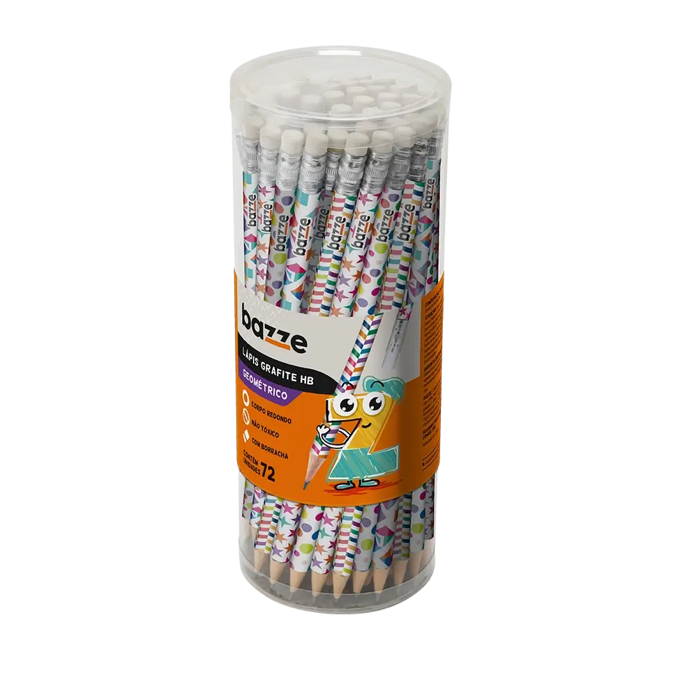 Lápis Preto com Borracha Geométrico - Pote 72 un - Bazze - Imagem 1