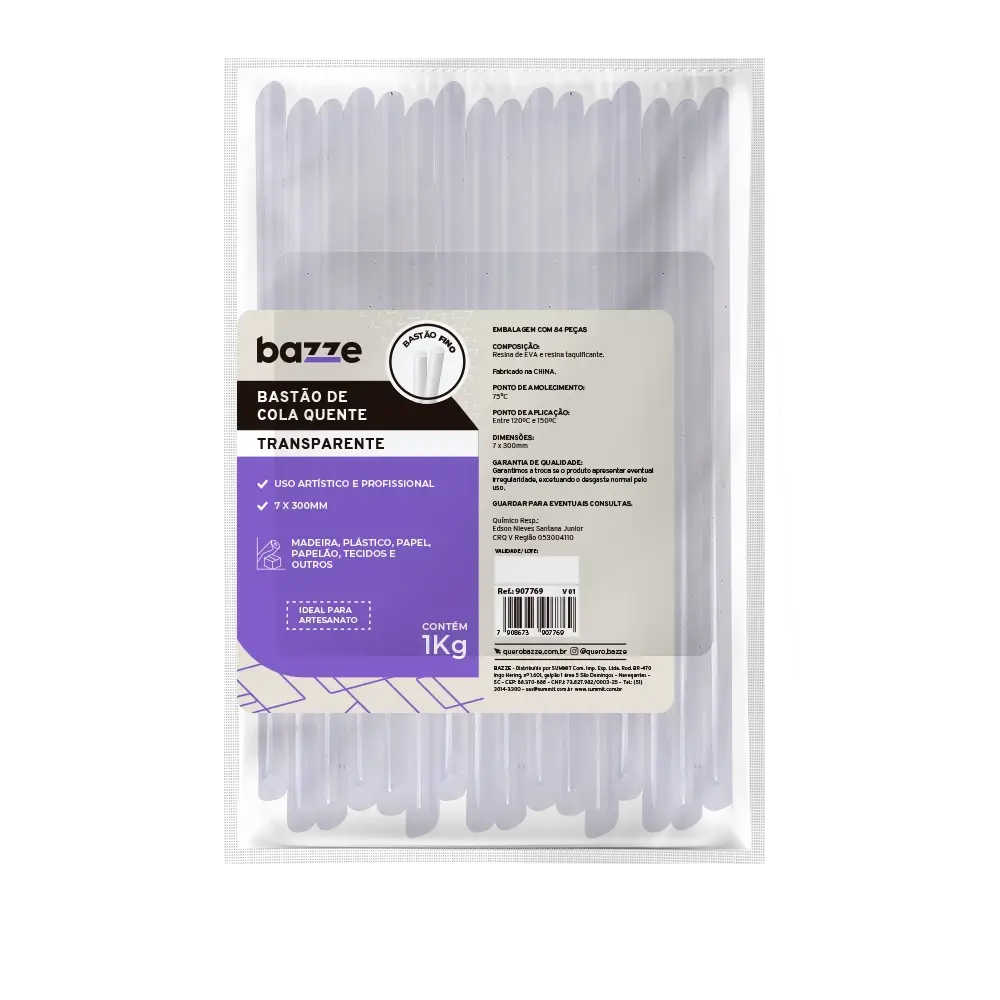 Bastão de Cola Quente Fina – Silicone Transparente - 1kg – Bazze - Imagem 1