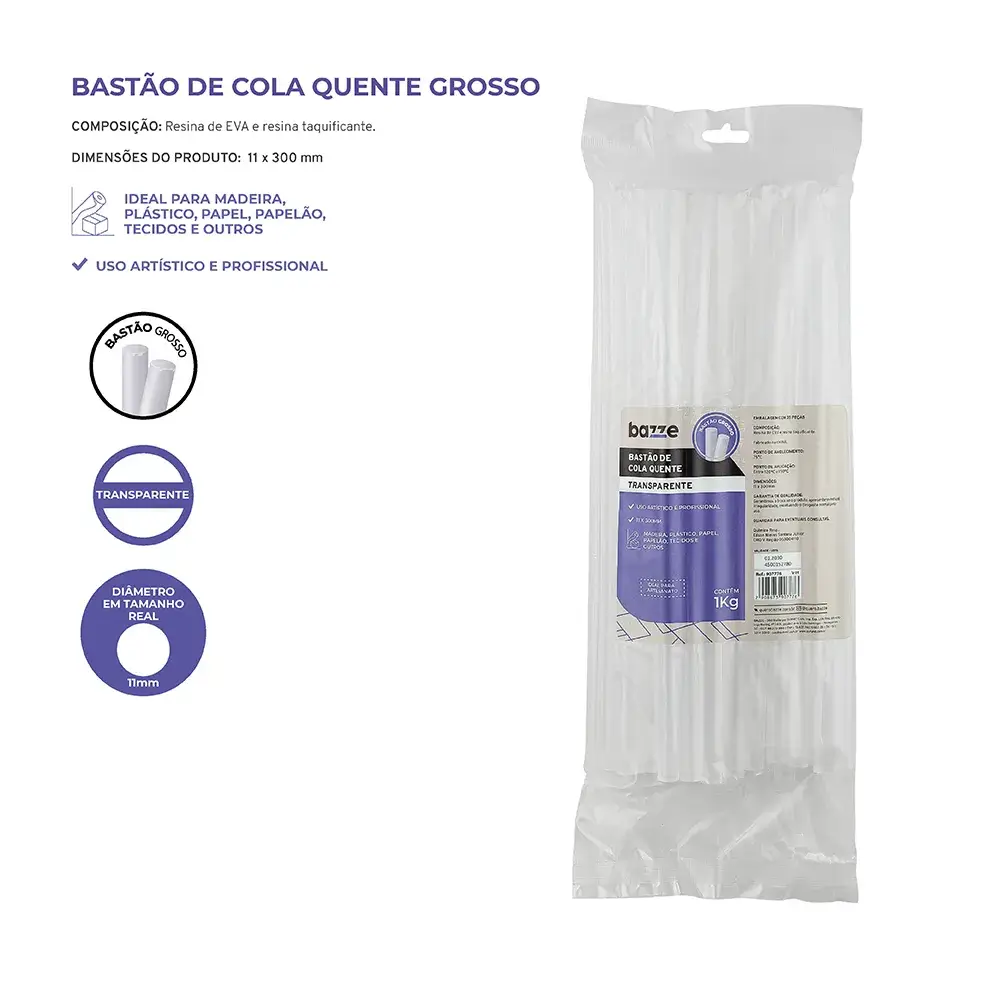Bastão de Cola Quente Grossa - Silicone Transparente - 1kg - Bazze - Imagem 3