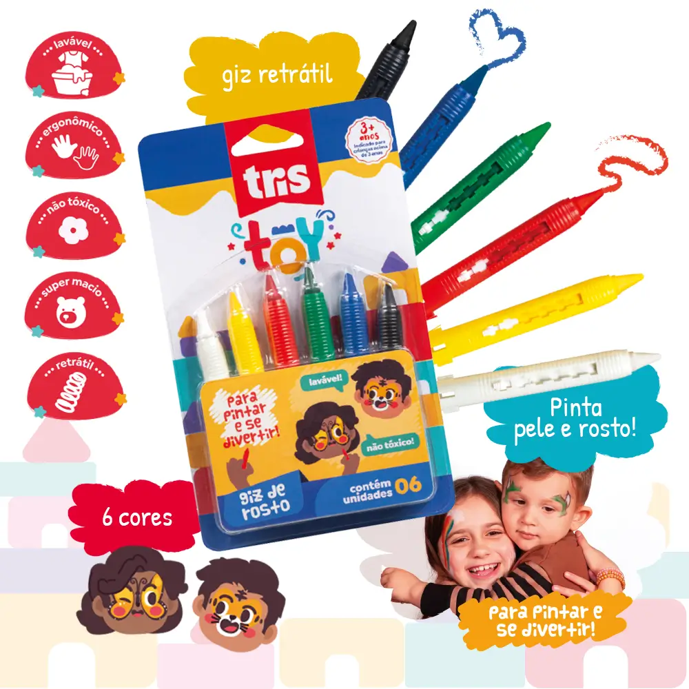 Giz de Rosto Toy - 6 Cores - Tris - Imagem 3