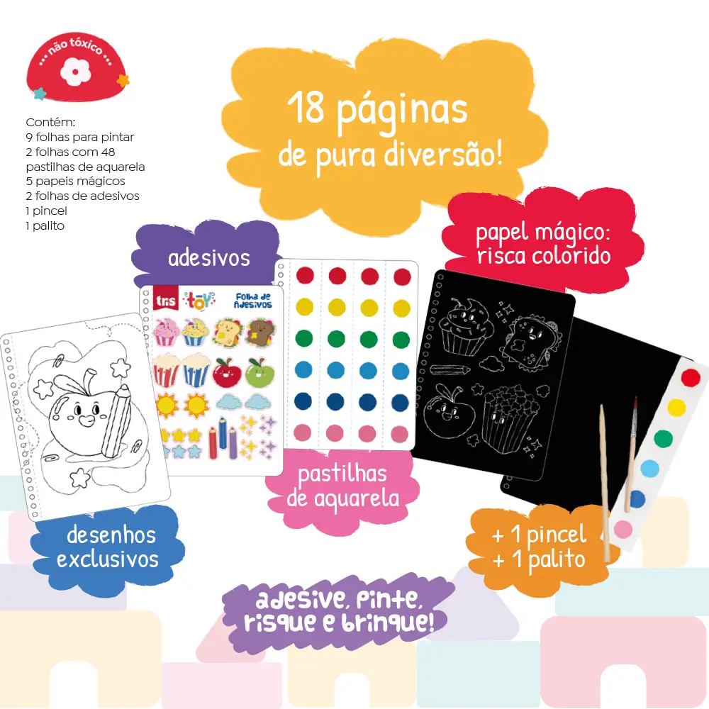 Livro Mágico de Atividades Pic Nic Toy - 18 Páginas + 1 Pincel + 1Palito - Tris - Imagem 4
