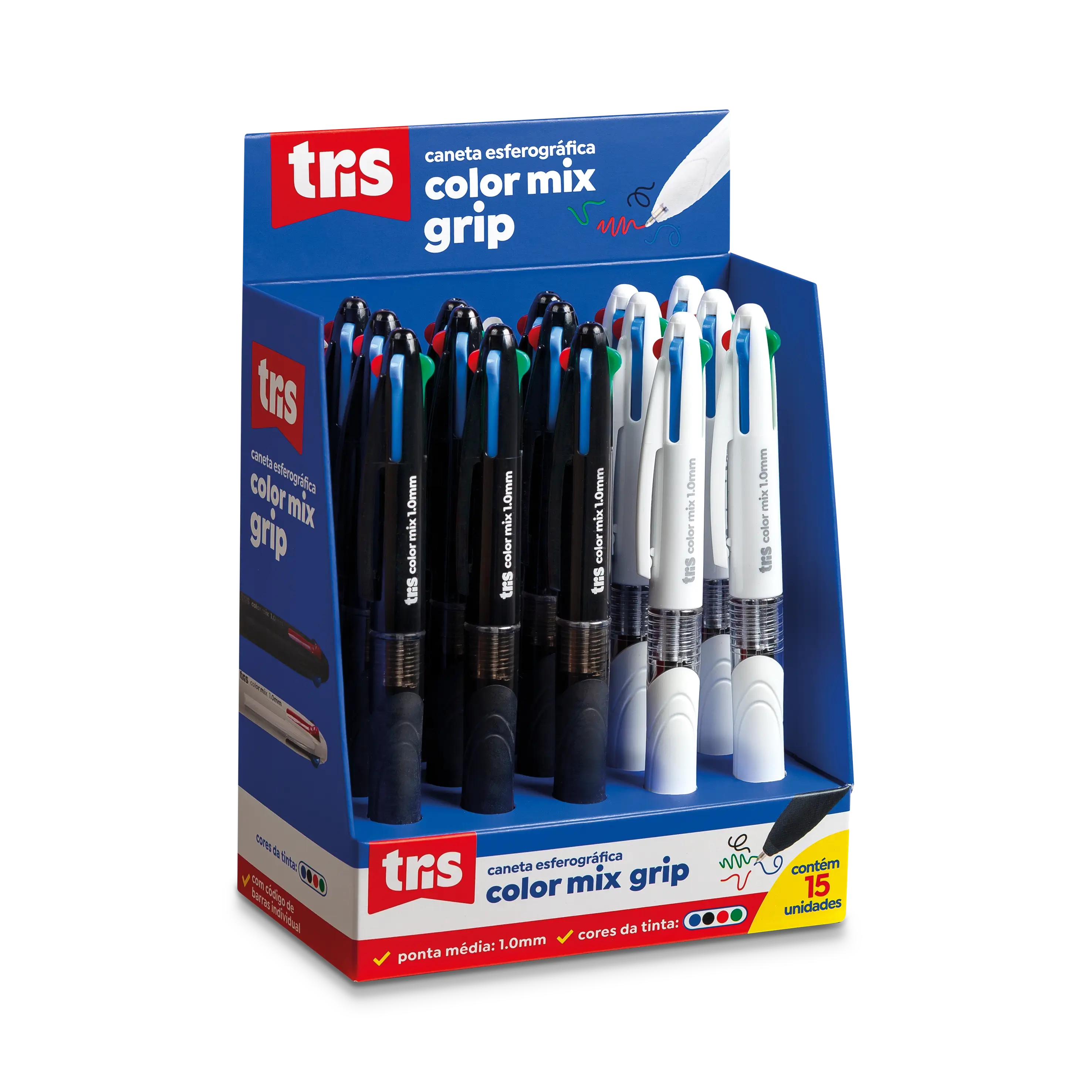 Caneta Esferográfica 4 Cores ColorMix Grip - 1.0mm - Display C/15 un -Tris - Imagem 1