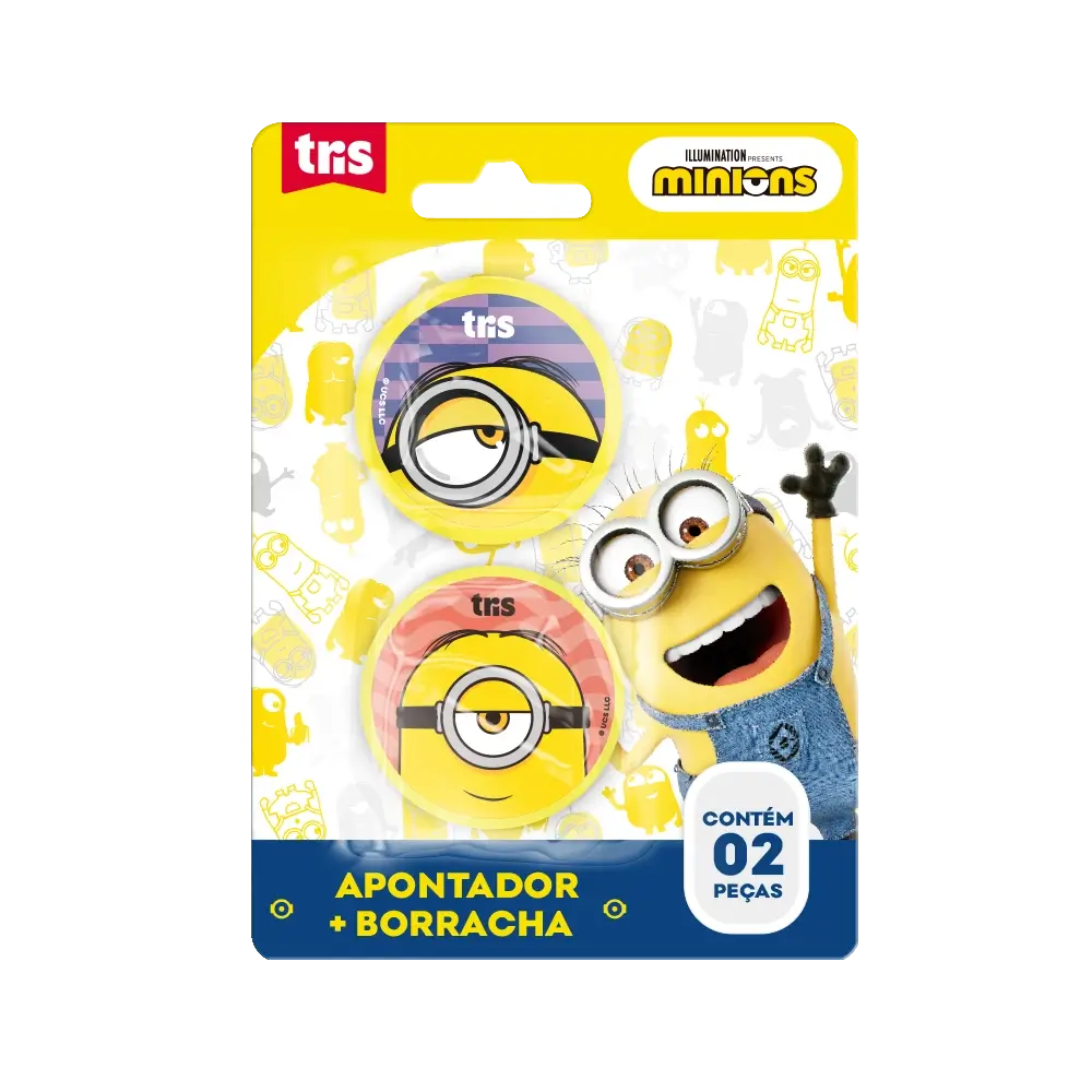 Kit Apontador com Depósito + Borracha - Cartela C/2 peças - Minions - Imagem 1