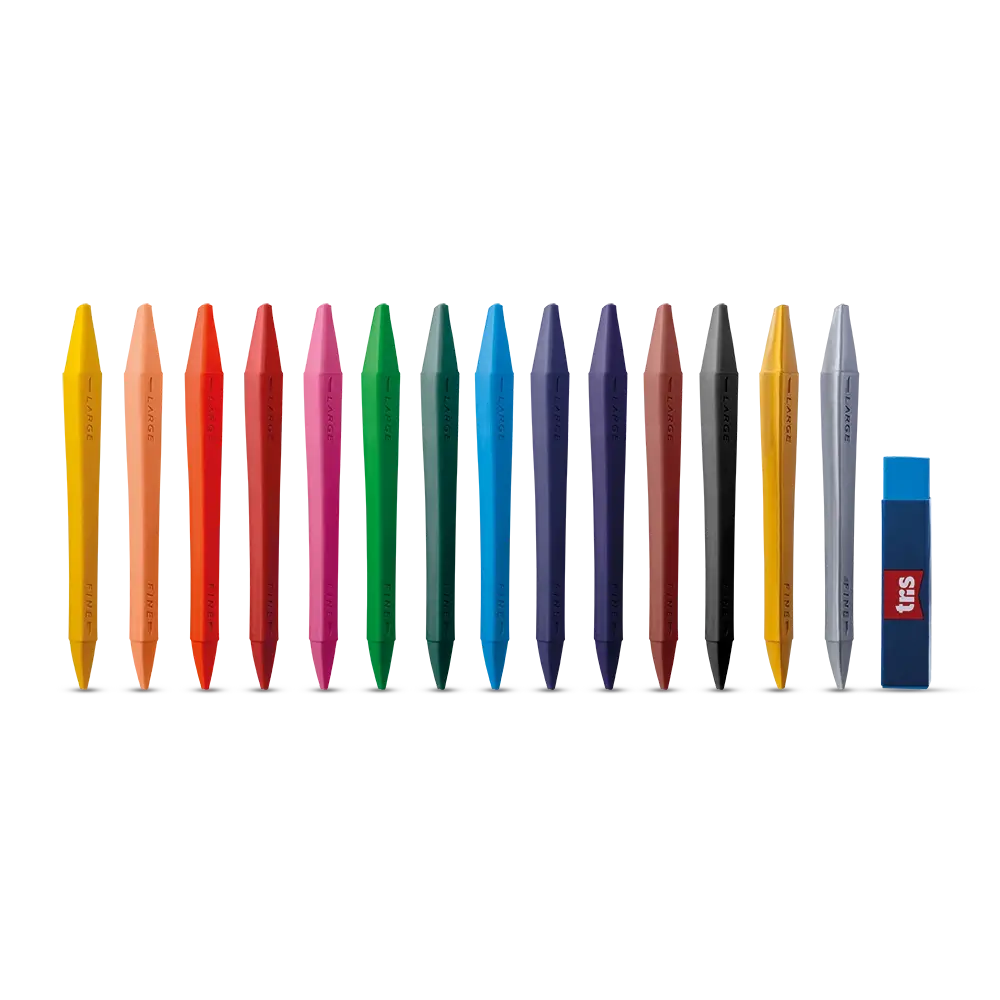 Giz Apagável - 12 Cores Regulares + 2 Cores Metálicas + Borracha - Tris - Imagem 2