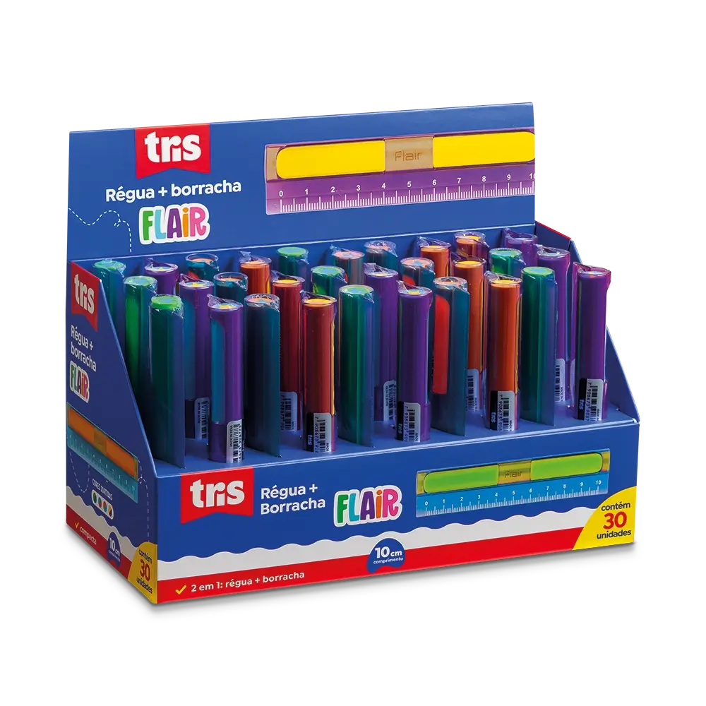 Régua + Borracha Flair - Display C/30 un - Tris - Imagem 1