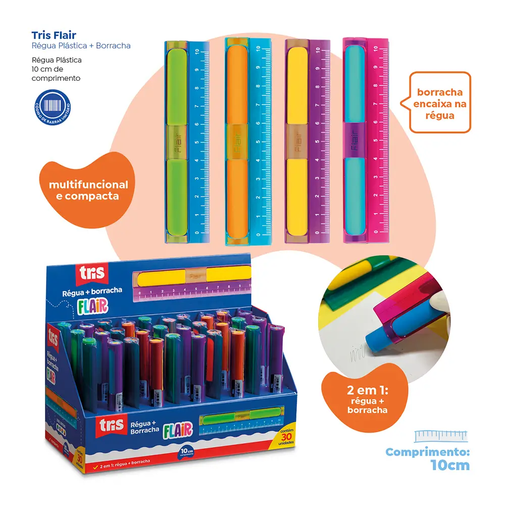 Régua + Borracha Flair - Display C/30 un - Tris - Imagem 3