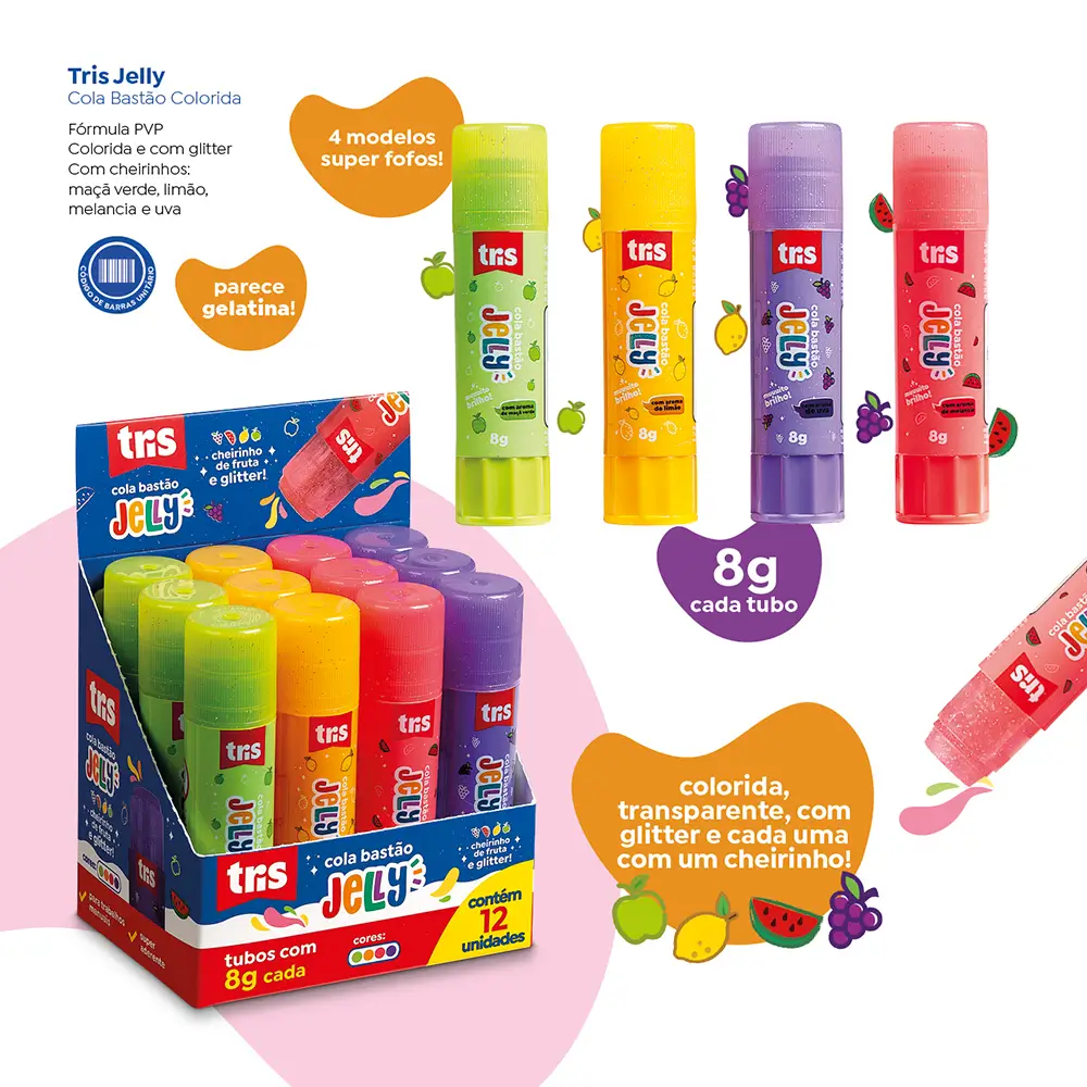 Cola Bastão Jelly - Tubo 8g - Display C/12 un - Tris - Imagem 4
