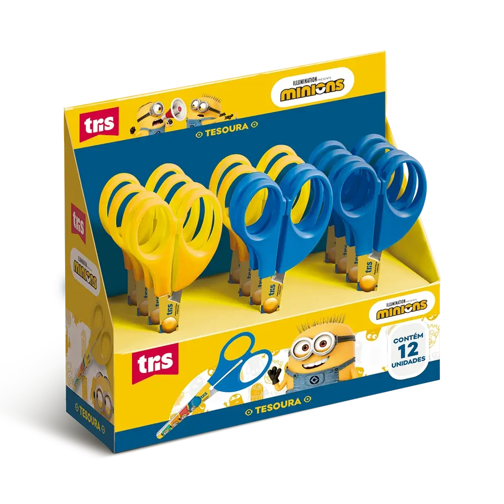 Tesoura Escolar - Lâmina Decorada - 13cm - Display C/12 un - Minions - Imagem 1