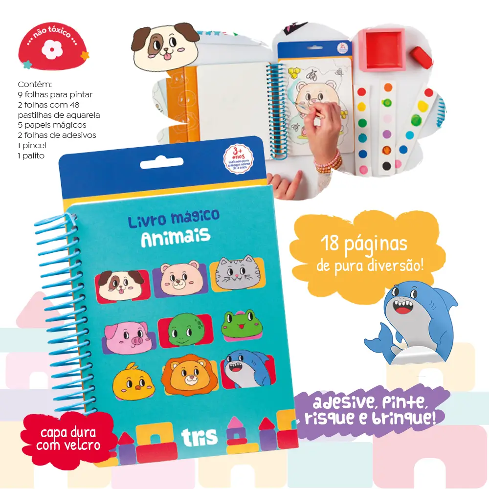 Livro Mágico de Atividades Animais Toy - 18 Páginas + 1 Pincel + 1Palito - Tris - Imagem 3