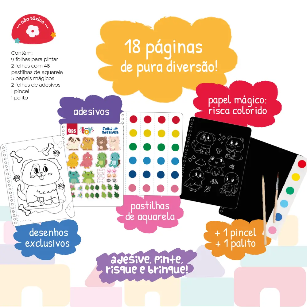 Livro Mágico de Atividades Animais Toy - 18 Páginas + 1 Pincel + 1Palito - Tris - Imagem 4