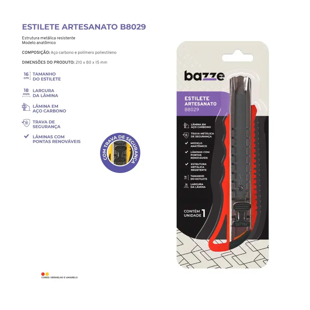 Estilete Artesanato B8029 - Lâmina Larga - Cartela C/1 un - Bazze - Imagem 5