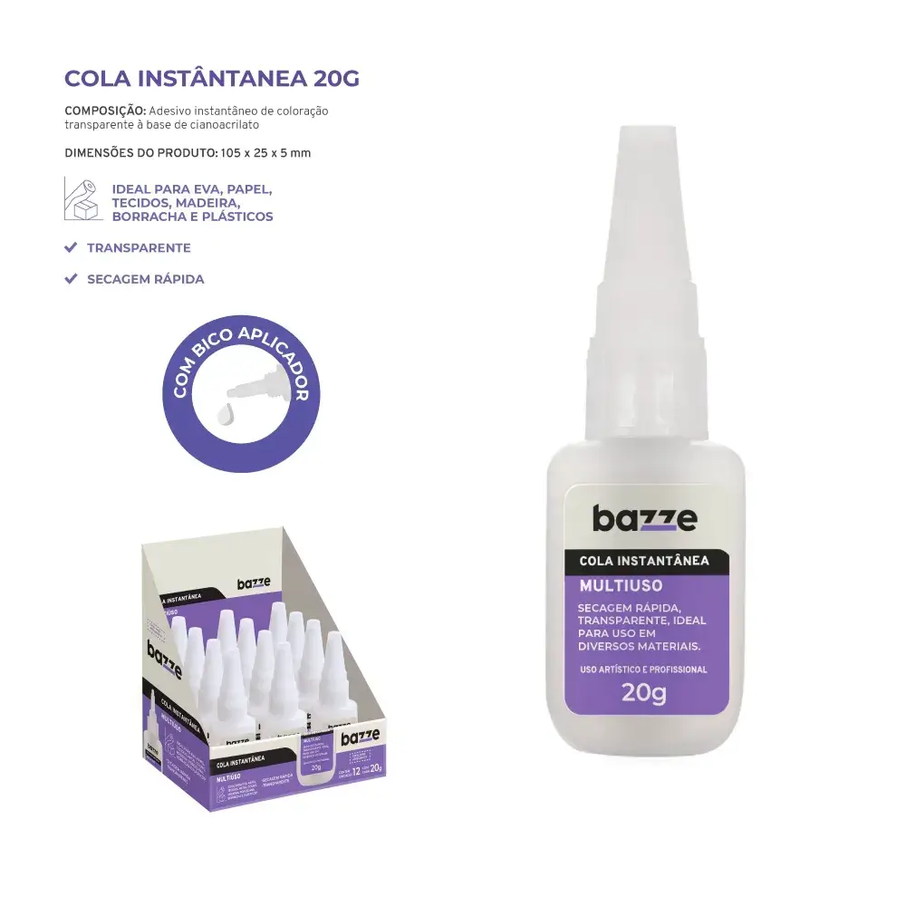 Cola Instantânea 20g - Multiuso - Display C/ 12 un – Bazze - Imagem 3