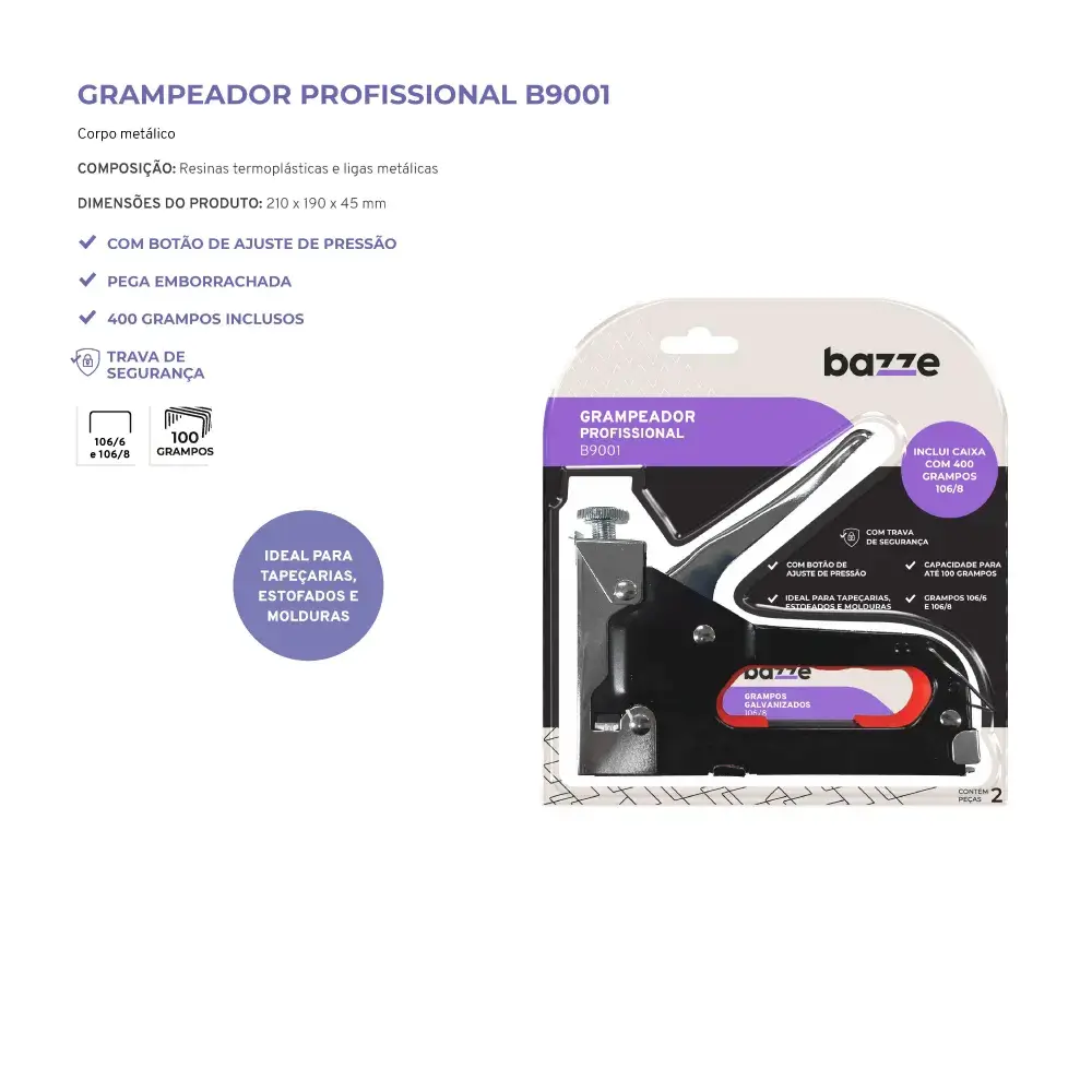 Grampeador Profissional B9001 - 106/8 - C/ Grampos - Bazze - Imagem 3