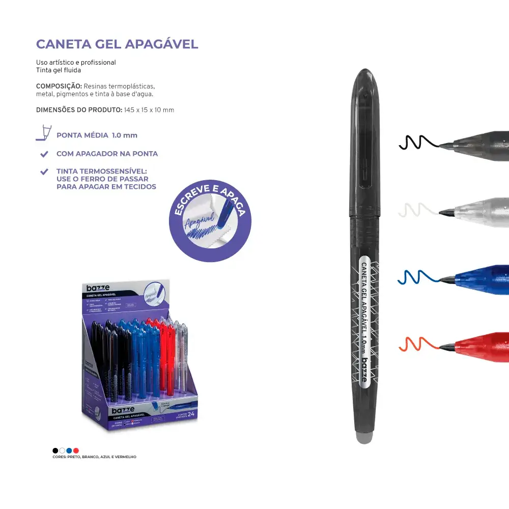 Caneta Gel Apagável - 1.0mm - Display C/ 24 un - Bazze - Imagem 4