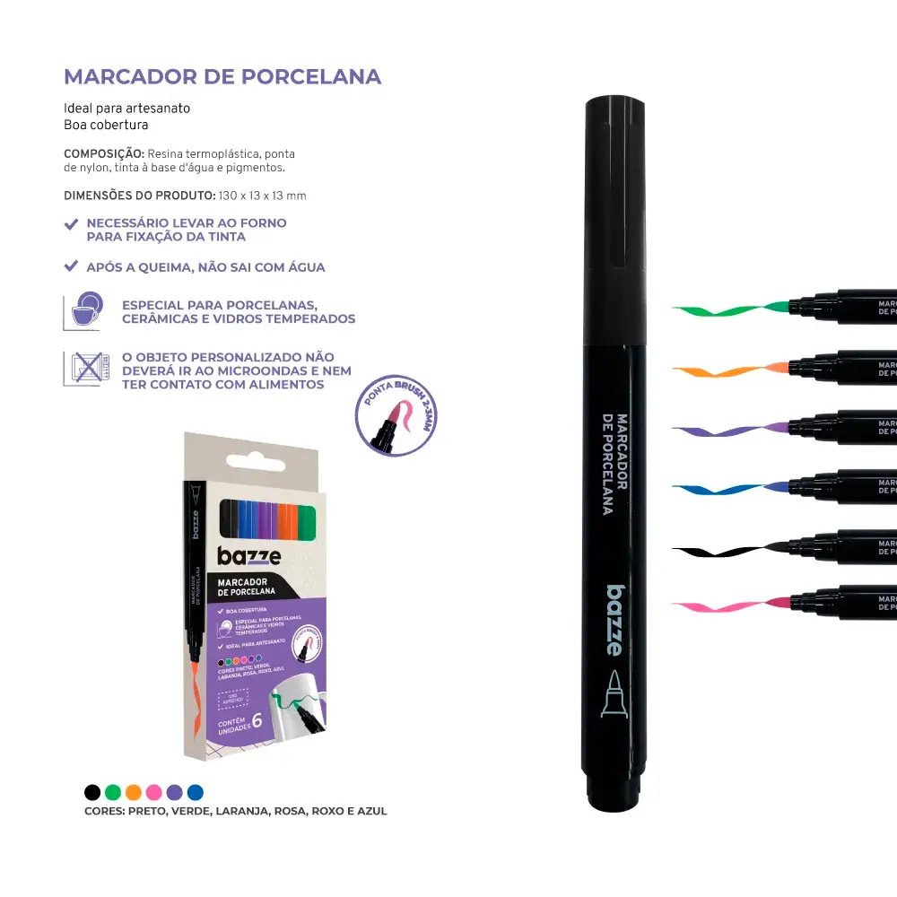 Marcador de Porcelana - Caixa C/6 Cores - Bazze - Imagem 4