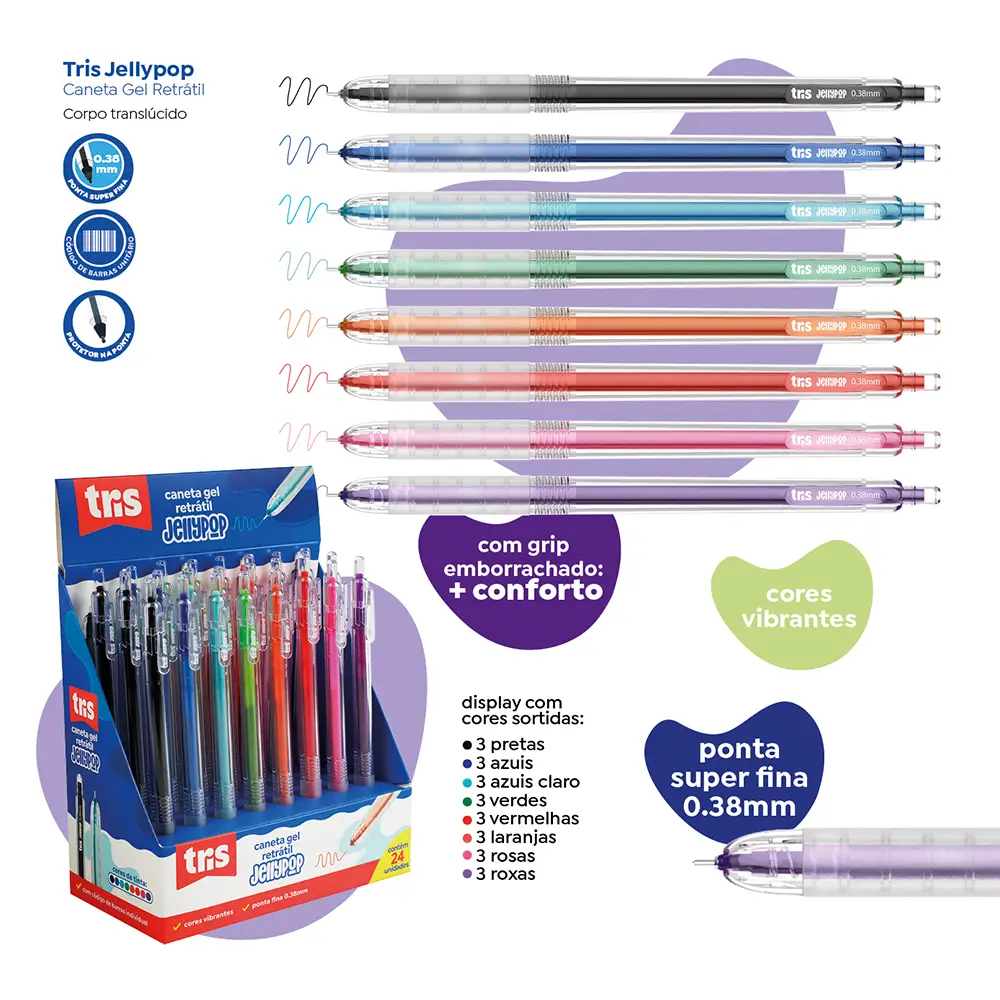 Caneta Gel Jelly Pop - 0.38mm - Display C/ 24 un - Tris - Imagem 3
