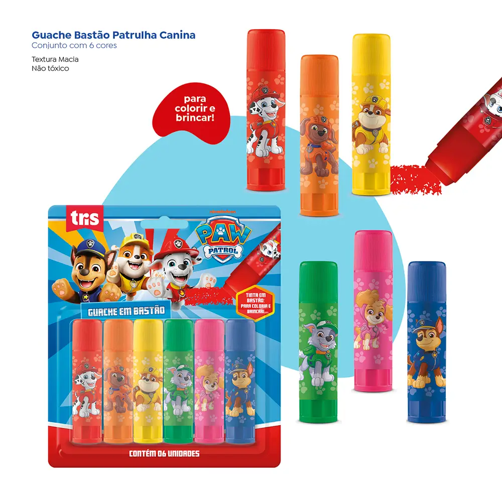 Guache Bastão - Cartela C/6 Cores - Patrulha Canina - Imagem 3