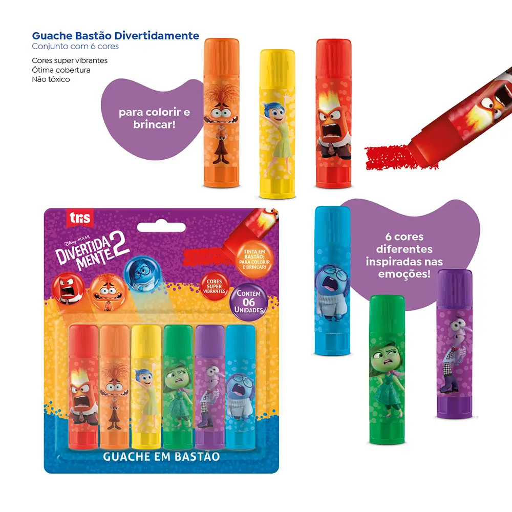 Guache Bastão - Cartela C/6 Cores - Divertidamente - Imagem 3