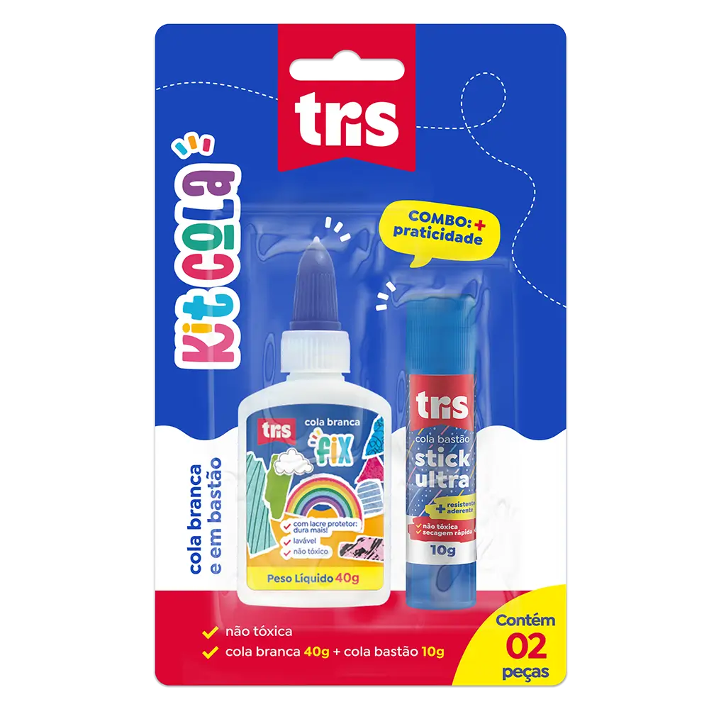 Kit Cola Branca Fix 40g + Cola Bastão Stick Ultra 10g - Cartela C/ 2un -Tris - Imagem 1