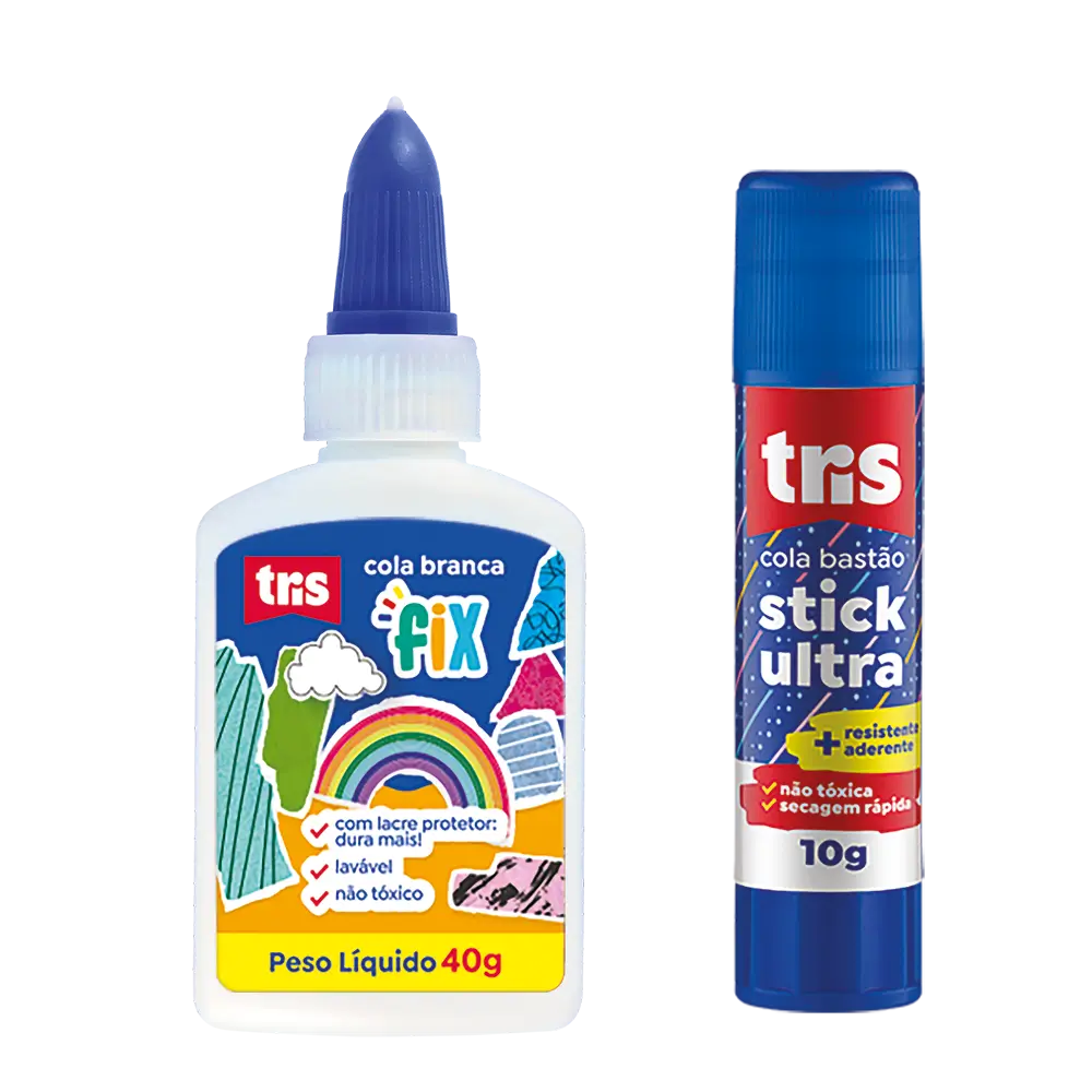 Kit Cola Branca Fix 40g + Cola Bastão Stick Ultra 10g - Cartela C/ 2un -Tris - Imagem 2