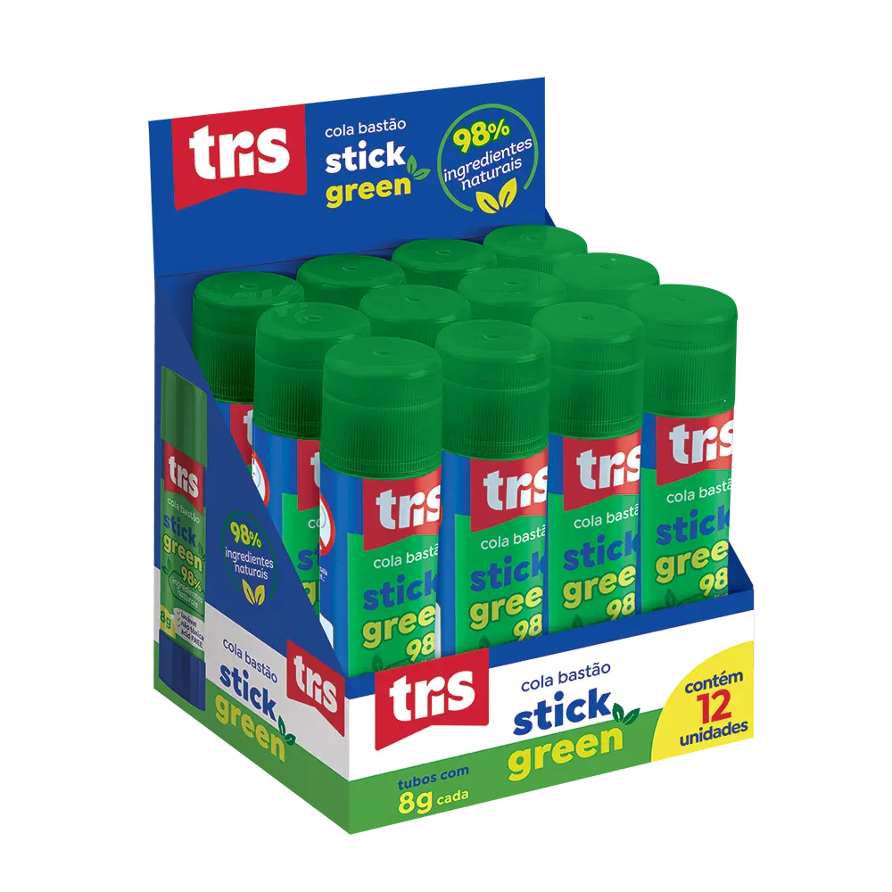Cola Bastão Stick Green - 8g - Display C/ 12un – Tris - Imagem 1