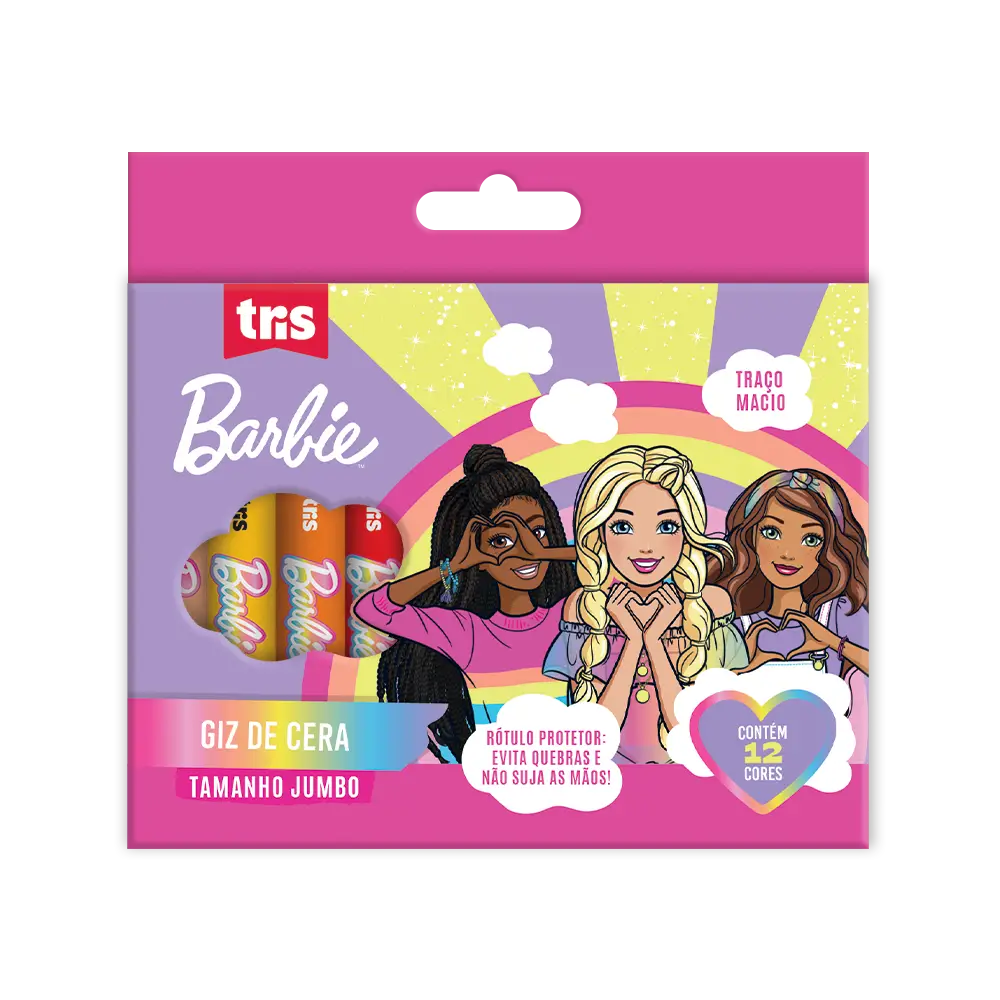 Giz de Cera Tamanho Jumbo - 12 Cores - Barbie - Imagem 1