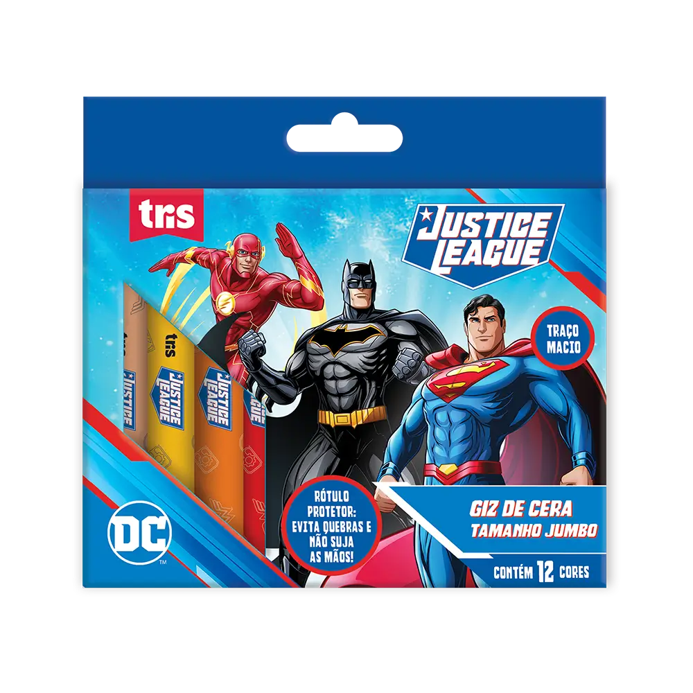 Giz de Cera Tamanho Jumbo - 12 Cores - Liga da Justiça - Imagem 1