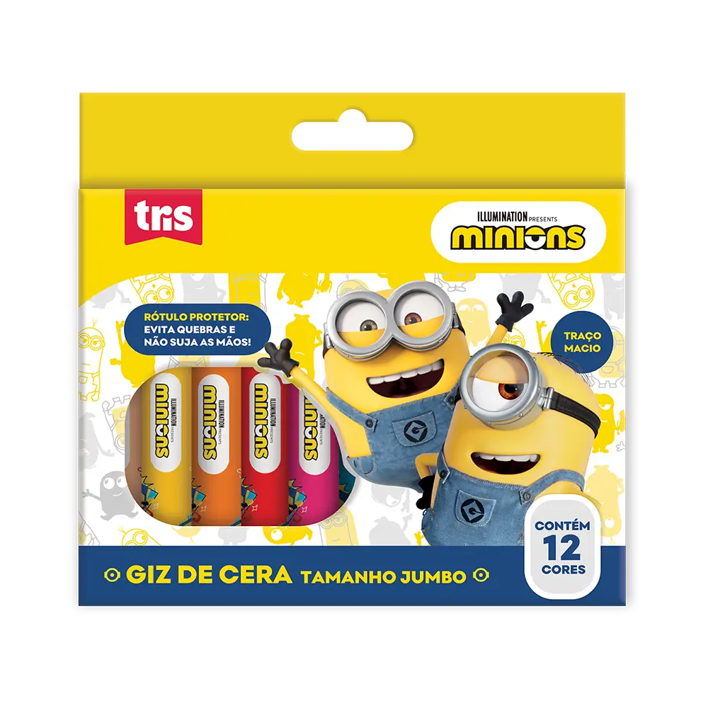 Giz de Cera Tamanho Jumbo - 12 Cores - Minions - Imagem 1