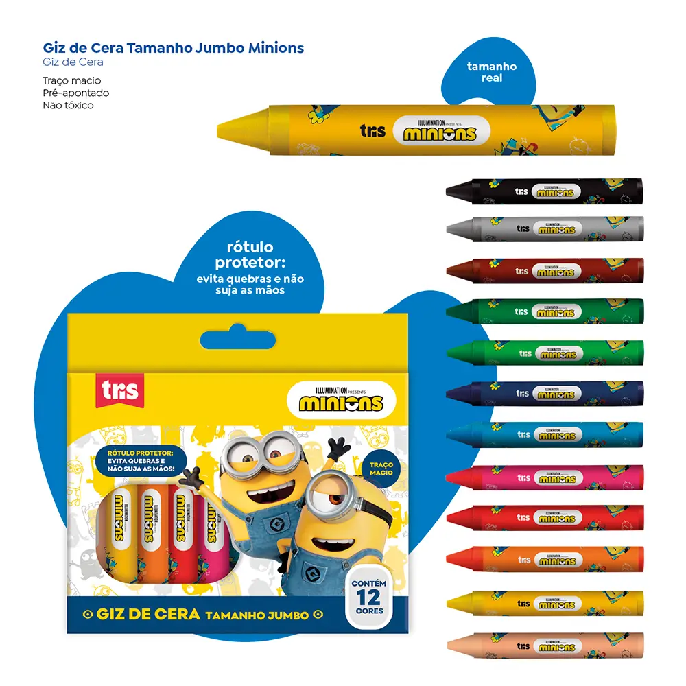 Giz de Cera Tamanho Jumbo - 12 Cores - Minions - Imagem 3