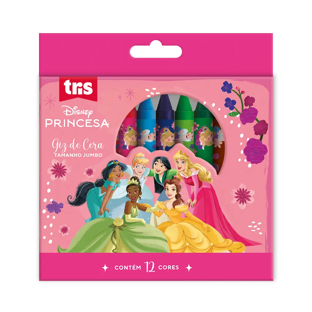 Giz de Cera Tamanho Jumbo - 12 Cores - Princesas - Imagem 1