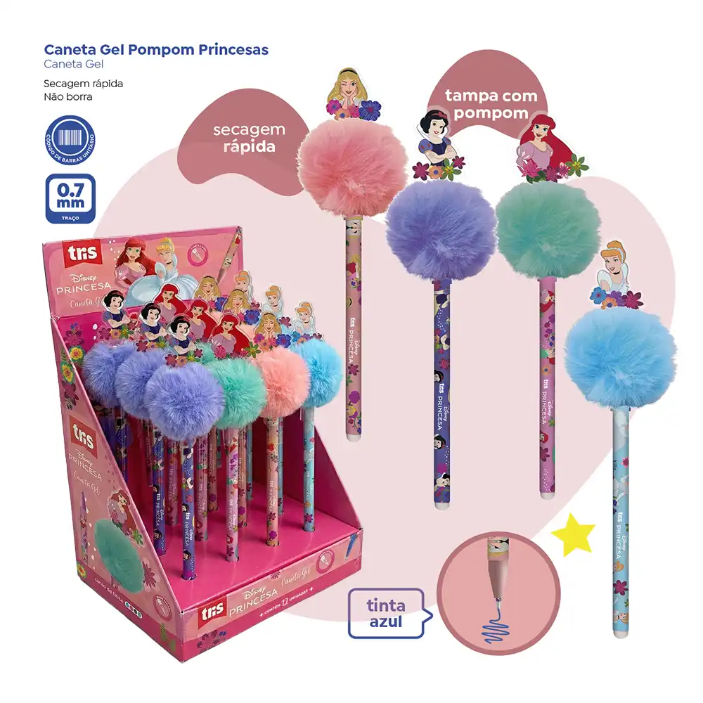Caneta Gel Pompom - Display C/12 un - Princesas - Imagem 4