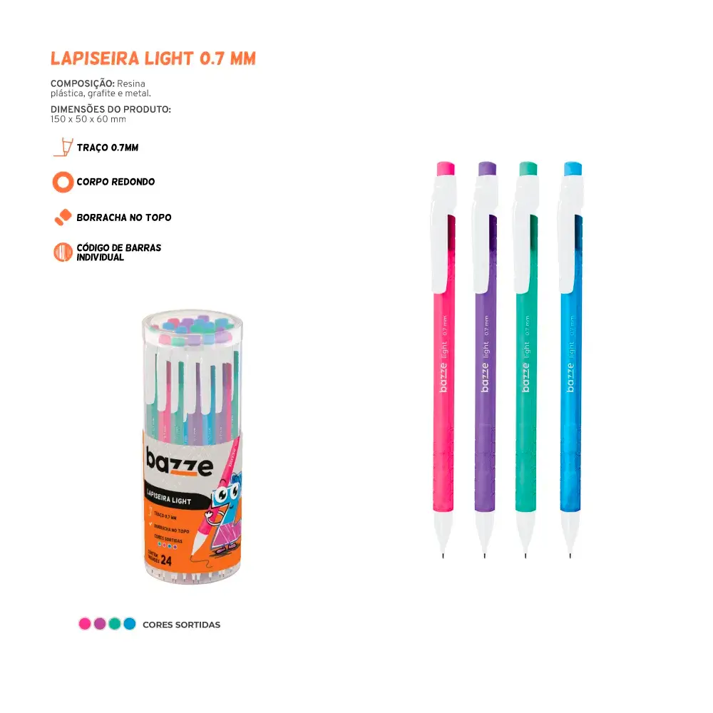 Lapiseira Light - 0.7mm - Pote 24 un - Bazze - Imagem 3