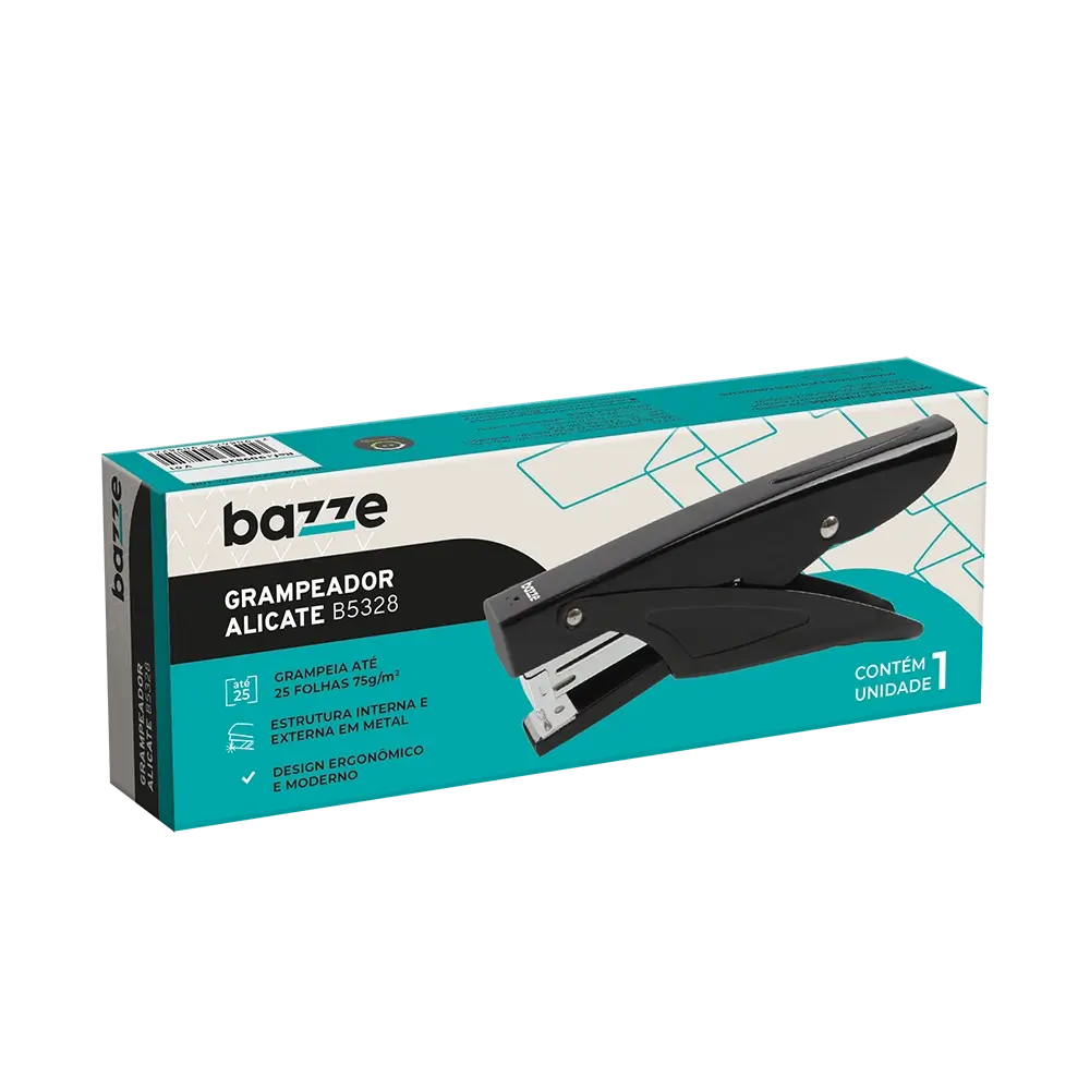 Grampeador Alicate B5328 - 26/6 - Metal Preto - 25 Folhas - Caixa C/ 1un- Bazze - Imagem 1